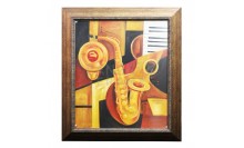 ภาพสีน้ำมัน-กรอบรูปไม้พลาสติกสีน้ำตาล ภาพวาดเครื่องเล่นดนตรีสากล